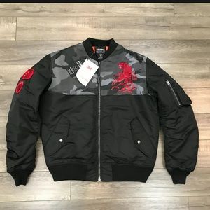 Avirex MA-1 3M Water Resistant 63rd SQRDRN Bomber Jacket Tiger Red Black Gray